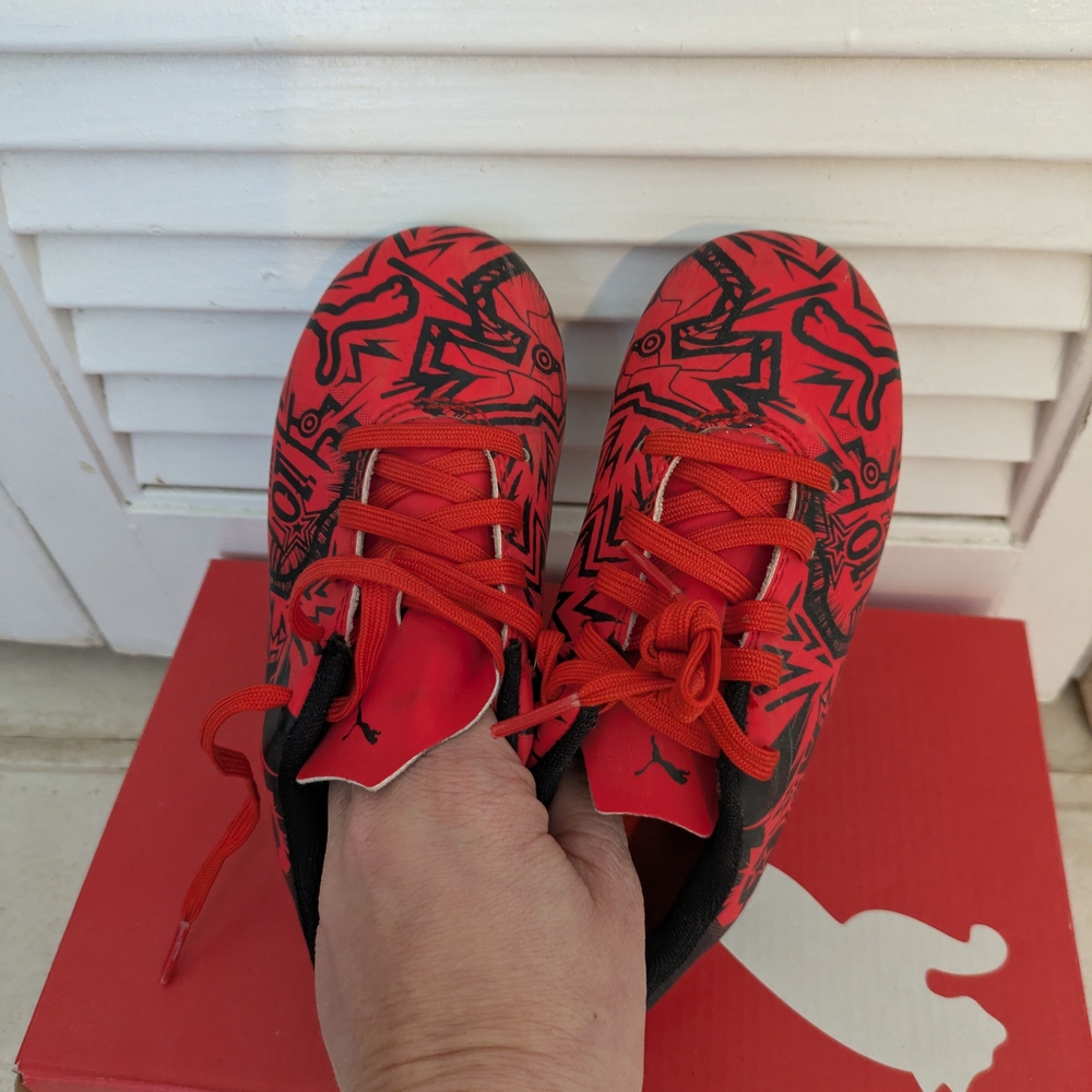 Puma Kids Red Graphic Soccer Cleats Boys Size 10 - Picture 3 of 5
